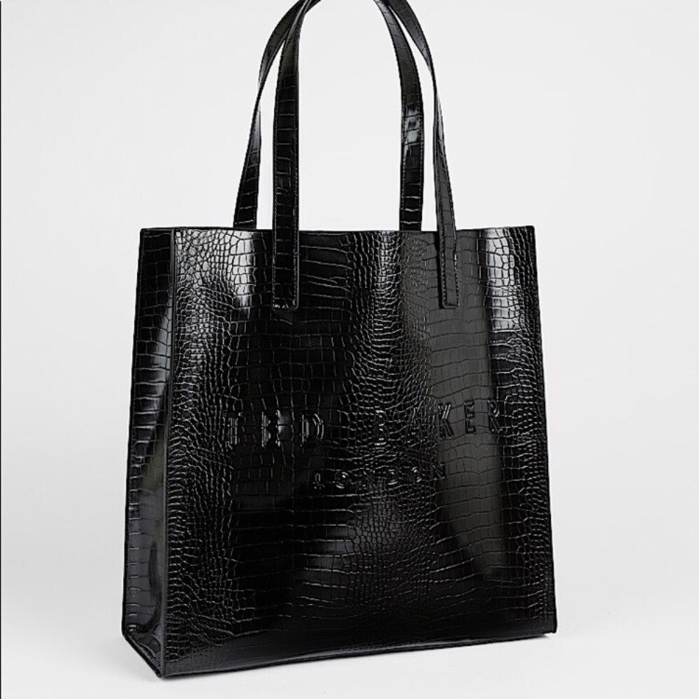 Ted Baker London Crocodile Purse + Makeup Bag/Wallet Over Shoulder Black Bag